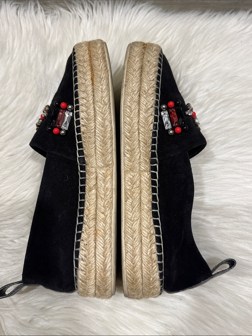 LOUIS VUITTON Front Pier Black Suede Crystal Embellished Espadrilles - Picture 5 of 16